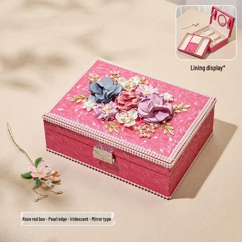 Exquisite High-End Floral Jewelry Box - Luxurious Ornament Storage for Birthday Gifts