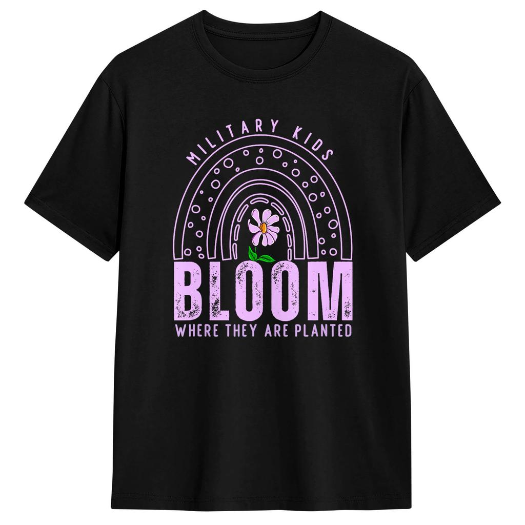 Streetwear T Shirt Military Kid Dandelion Bloom Where TheyRe Planted Purple Up Pure Cotton T Shirts for Unisexs Summer Clothes