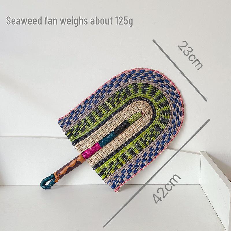 Vietnamese Seaweed Straw Fan: African-Style Wall Decor & Handheld Palm Leaf Fan