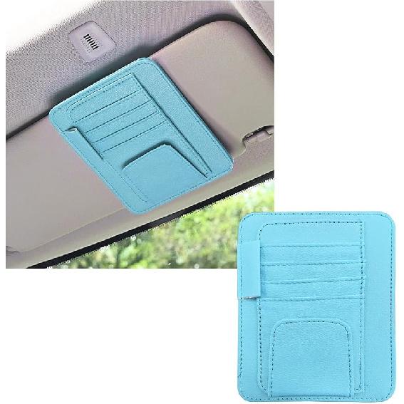 2PCS Small Leather Car Sun Visor Organizer, Multifunctional Auto Visor Document Holder With Sunglasses Clip, Universal Car Interior Organizer For