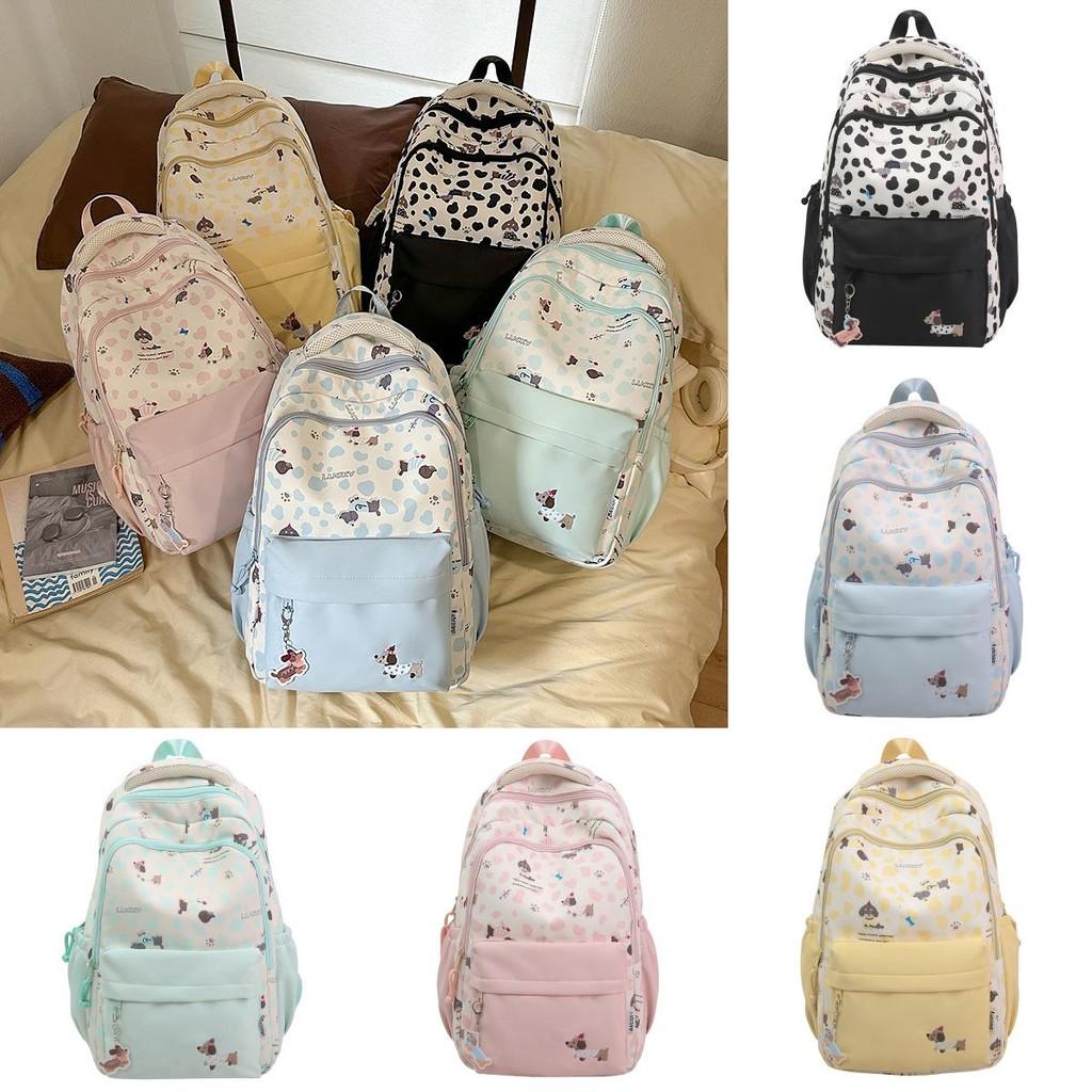 Cute Dachshund Dog Cartoon Printed Student Backpack With Pendant School For