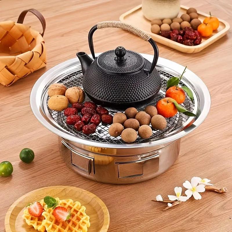 Grătar cu cărbune din oțel inoxidabil cu dublu scop - Portabil pentru exterior, grătar și aragaz de camping, material sigur pentru alimente