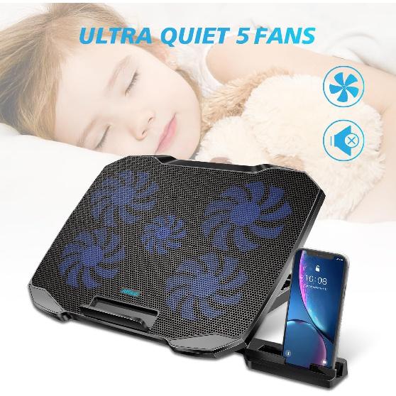 Laptop Cooling Pad Laptop Cooler Stand, Laptop Fan Cooling Pad for 12-15.6 Inch Laptop Notebooks, 5 Quiet Fans, 5 Angle Adjustable Laptop Cooling