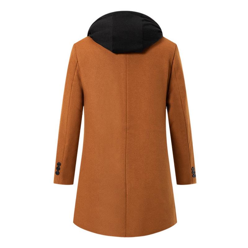 Men's Autumn and Winter Thickened Hooded Fake Two-piece Mid-length Coat Padded Solid Color Slim Windbreaker Jacket