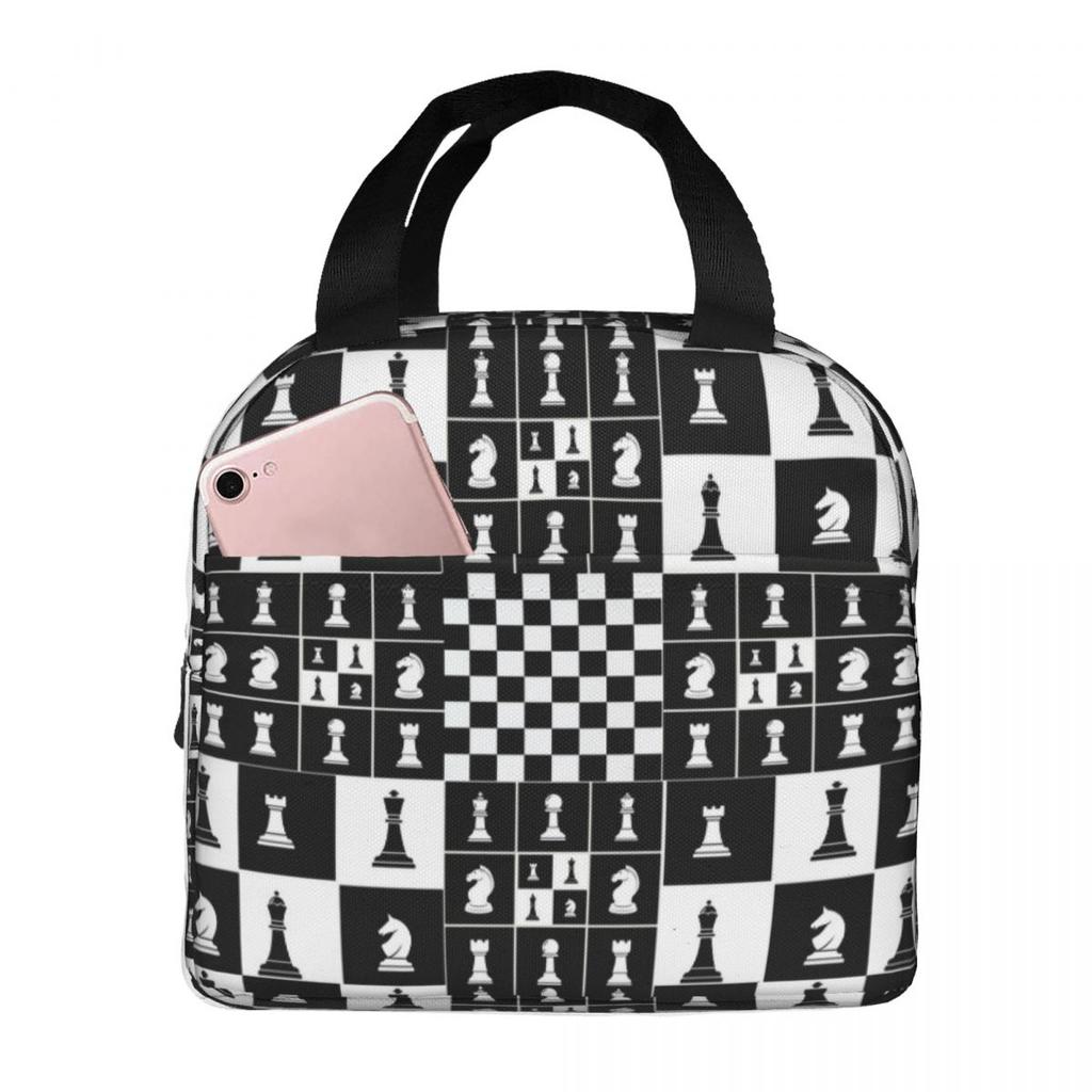 Chess Pieces On Board Chessboard Insulated Lunch Bag for Women Office Cooler Thermal Food Box Tote Portable Lunch Boxes