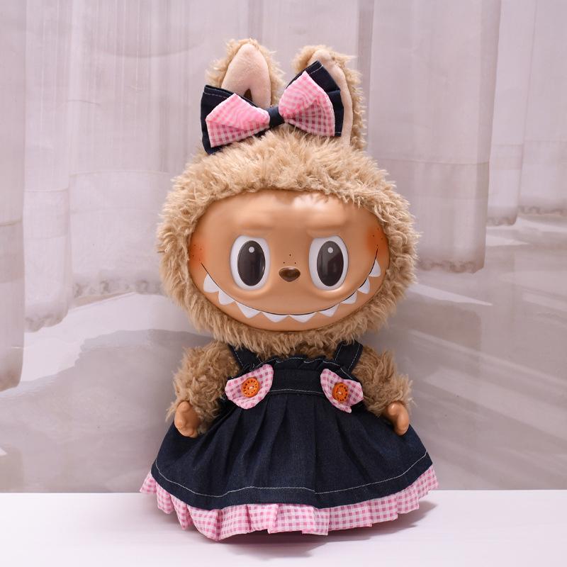 38cm Labubu Plush Doll Casual Outfit Set with Hat (Clothes Only)