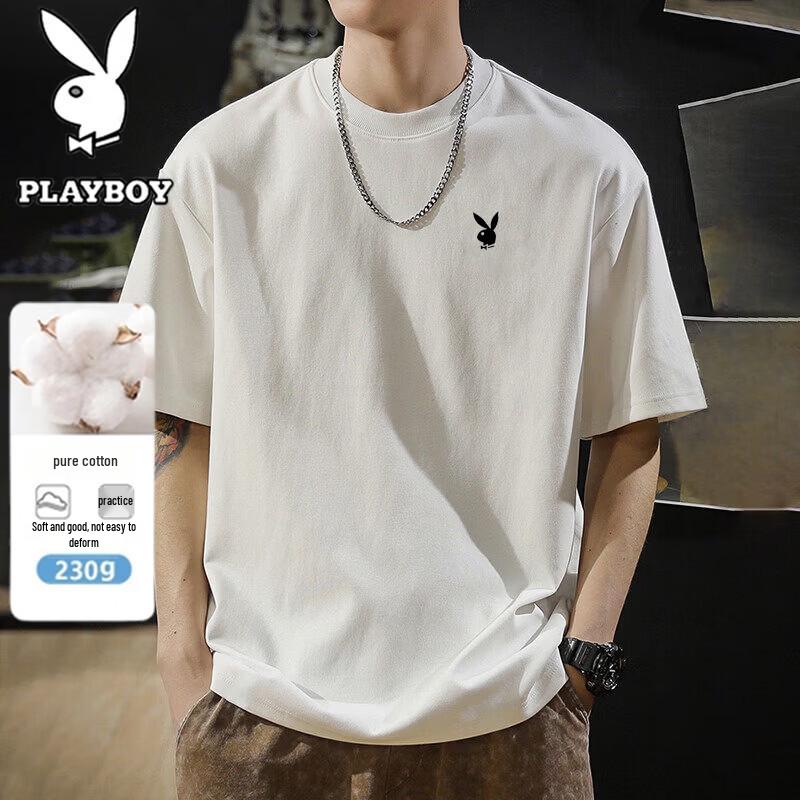 PLAYBOY Men s Heavyweight Pure Cotton Short Sleeve Crew Neck T-Shirt S