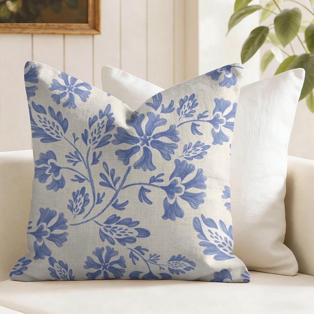 Federa per Cuscino Fiori Retrò Blu Federa per Cuscino in Lino Naturale Federa per Cuscino Stampa Double Face per Divano Decorazione Casa