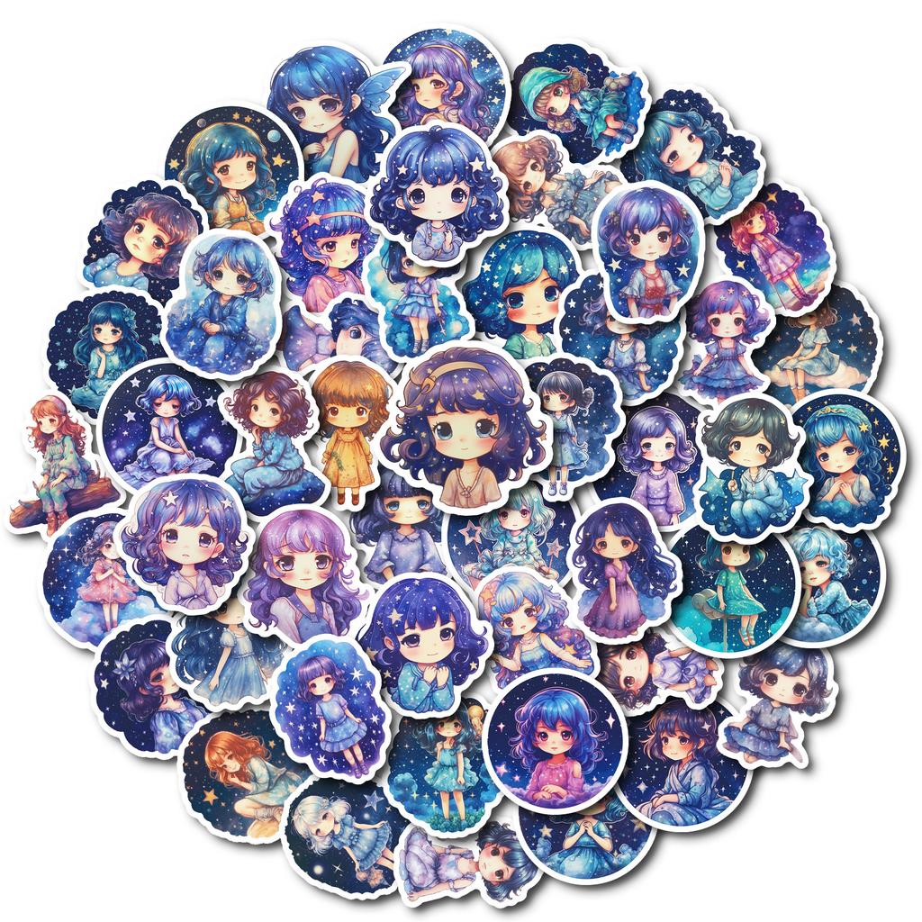 50 Dream Starry Sky Girl Cartoon Character Doodle Stickers Diy Phone Case Slipper