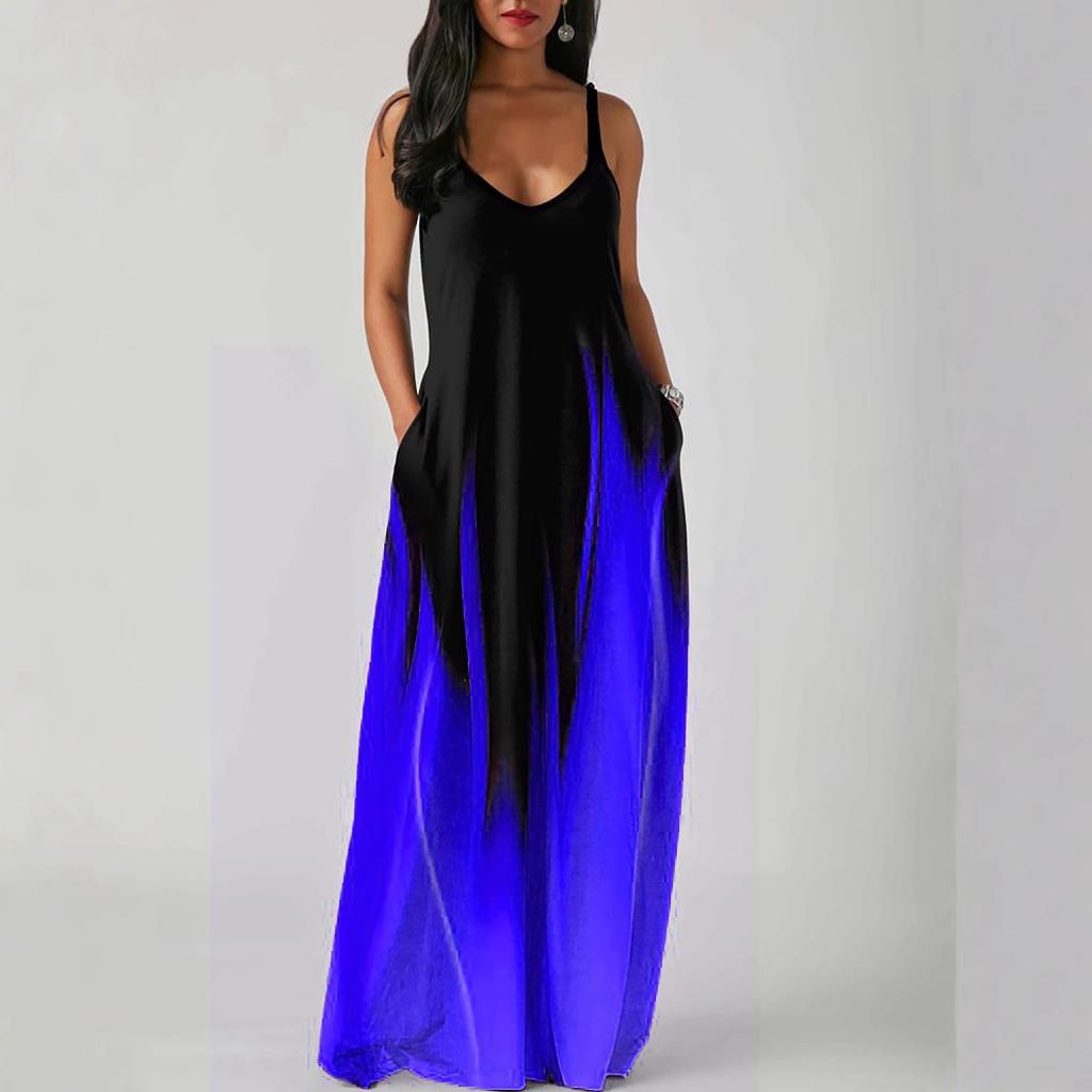 Einteiliges Mid-Waist-Kleid, Trägertyp, temperamentvoll, elegant, Taschendruck, Urlaubs-Strandkleid