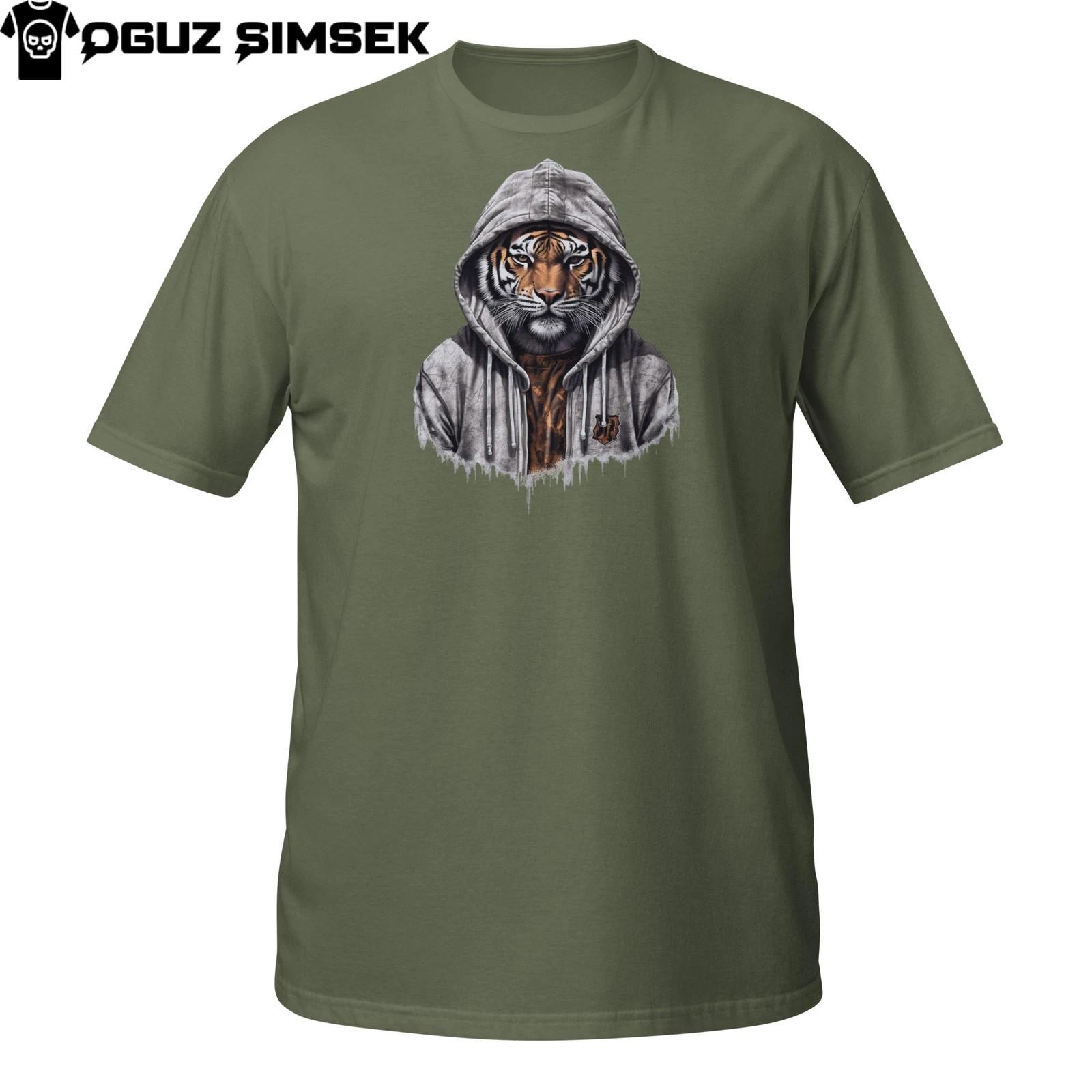 Streetwear Tiger Hoodie T-Shirt Mens Womens Tees Top – Cool Urban Big Cat Graphic Tee L