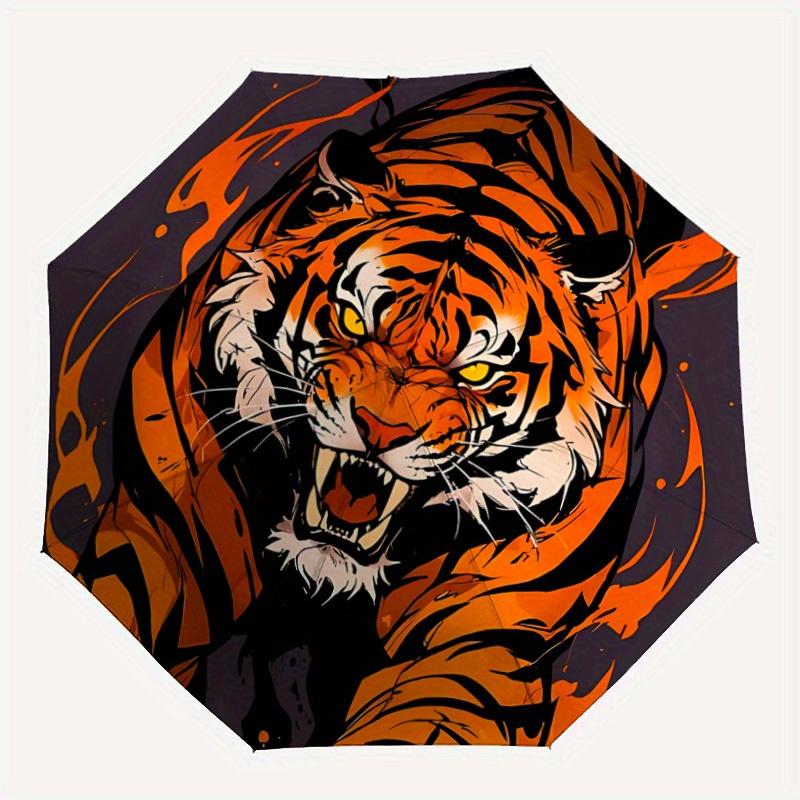 

1pc Tiger Flames Automatic Open/close, Heavy-Duty Iron Frame & 8-Rib structure, Compact Folding Umbrella for Women/Men, All-Season Travel, Halloween a
