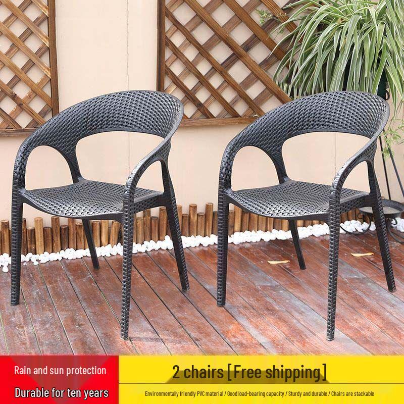 Outdoor Rattan-Style Plastic Chair with Thick Backrest for Garden, Courtyard, or Milk Tea Shop