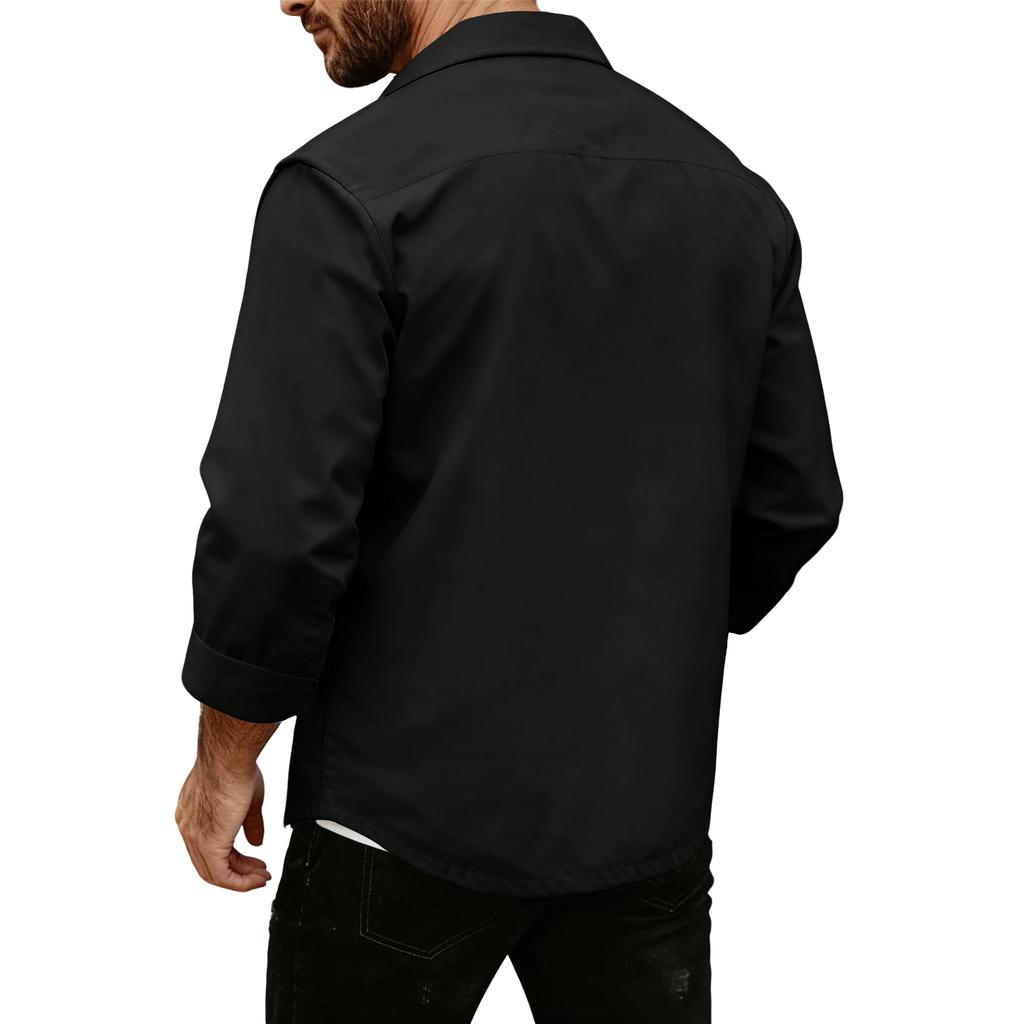 Mens Shirt Jacket Casual Button Up Shirts Long Sleeve Lightweight Shacket With Flap Pockets