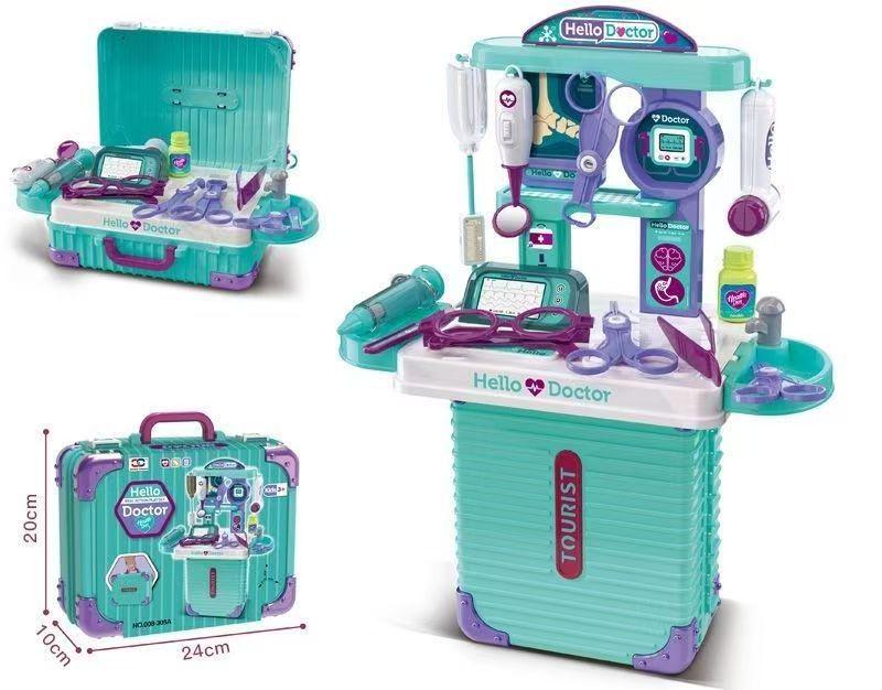 Xiongcheng Children's Playhouse Toy Set: Suitcase with Kitchen, Makeup, Medical Kit & Tableware - Perfect Birthday & Back-to-School Gift