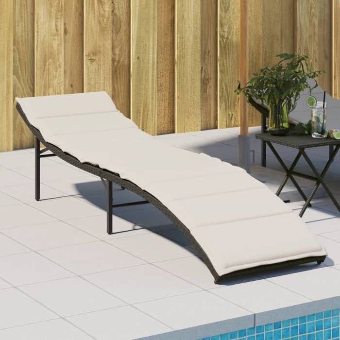 VidaXL Sun Lounger with Black Cushion 55x199x50 Cm Braided Resin, Sunbed, Reclining Lounger, Daybed 368245