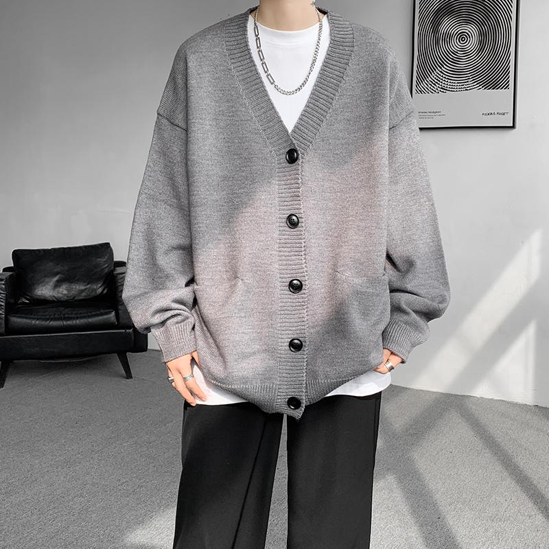 Übergröße Koreanischer Stil V-Ausschnitt Strickjacken Herren Taschendesign Einfacher Pullover Herbst Neu Beliebt Herren Freizeit Täglich Gestrickter Mantel