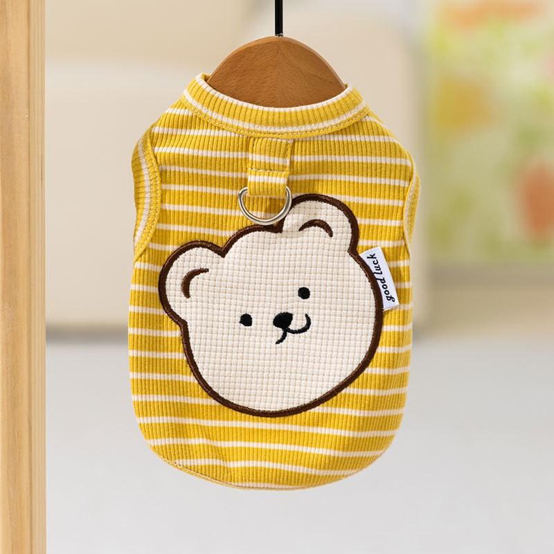 Lightweight Cartoon Striped Bear Vest Small Dogs Teddy Two-Legged Outfit With Leash Hole