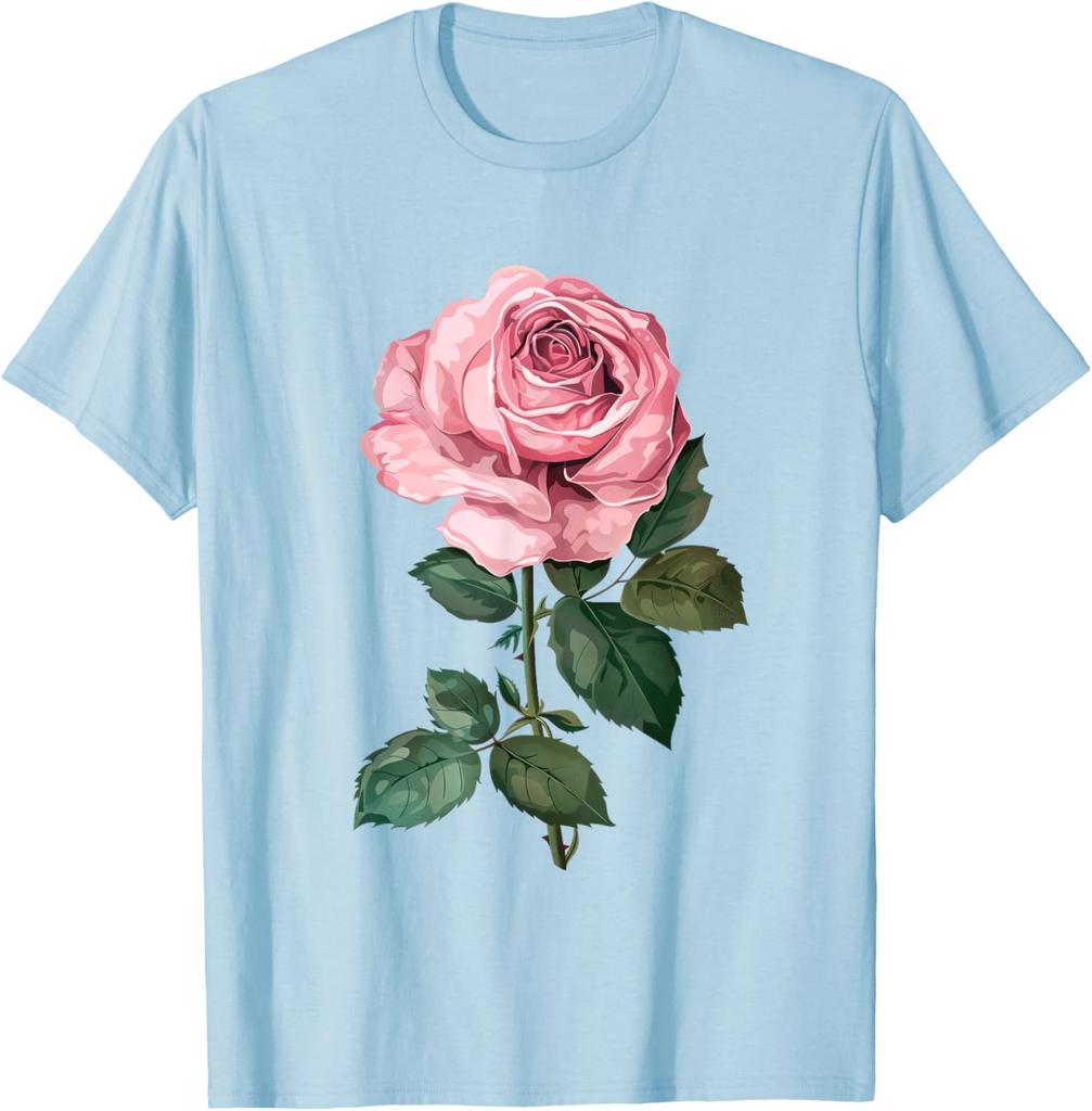 Pink Rose Flower Graphic Print Men's Cotton Casual Daily T-Shirt Soft Short Sleeve Tee