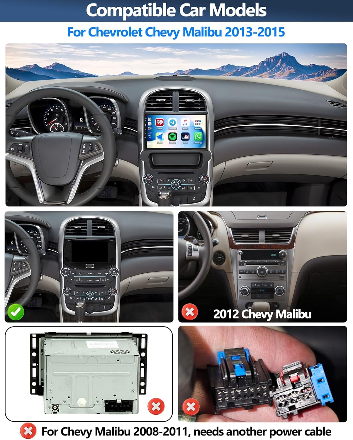 

Автомагнітола 2G+64G з бездротовим CarPlay Android Auto для Chevy Malibu 2012-2015 9 Сенсорний екран GPS Bluetooth HiFi FM Задня United States