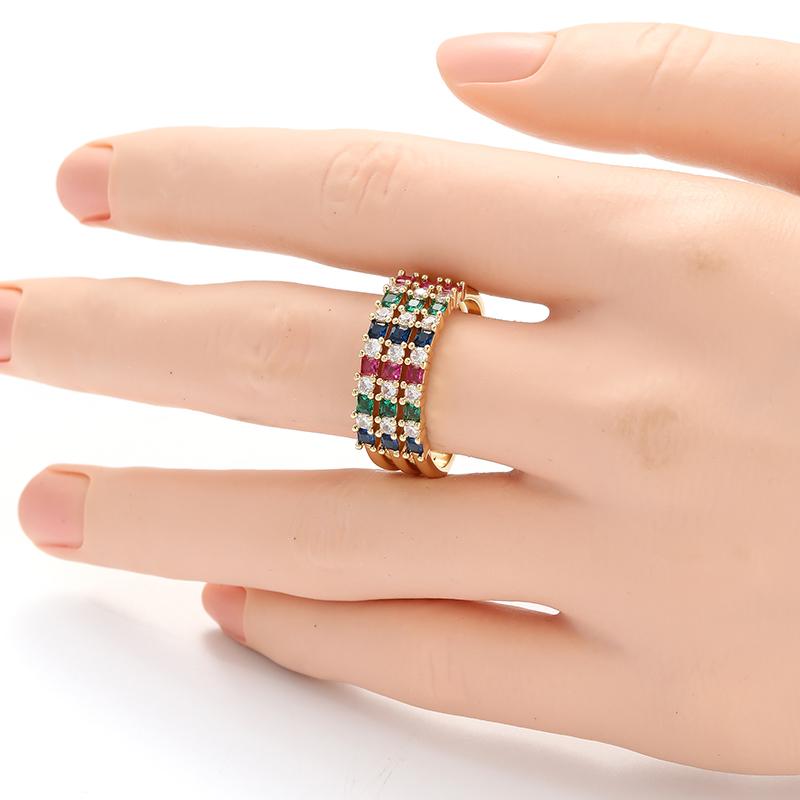 Classic Colorful Synthetic Cubic Zirconia Round Rings For Women Golden Plated Fingers Band Accessories Jewelry Gifts