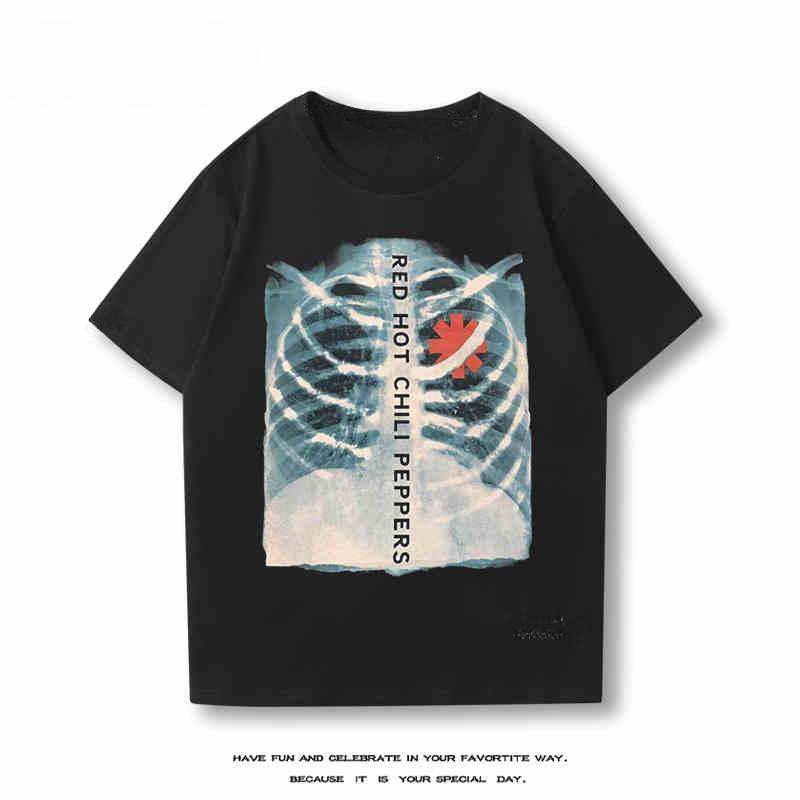 2024 New Red Hot Chili Peppers Rock Band Short Sleeve Men's Loose Cotton Off Shoulder T-shirt Streetwear