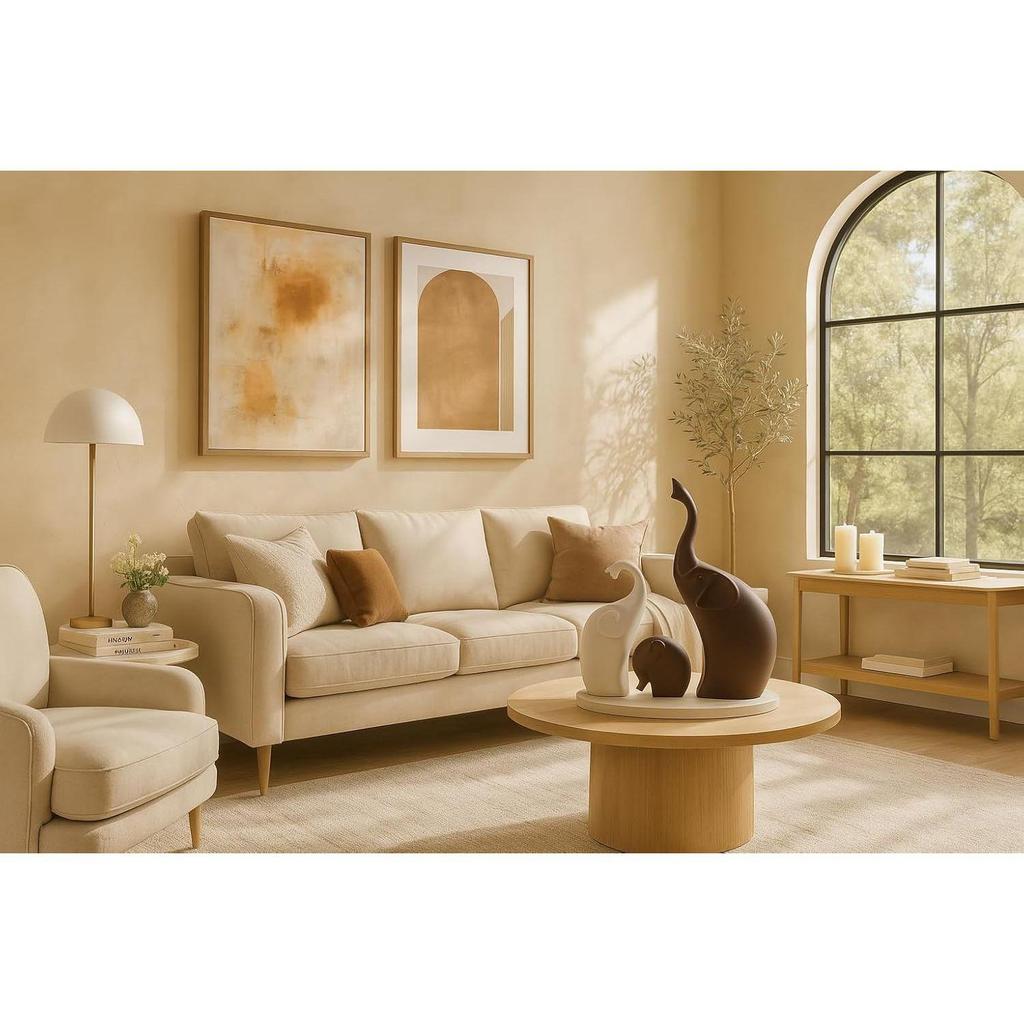 Home Décor Elephant Family Matte Finish Ceramic Figurines - (Set of 3, Matte Brown)