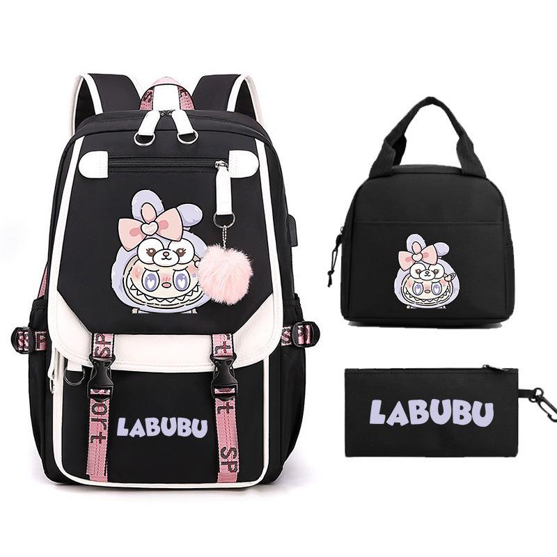 New Labub Children's Schoolbag, Backpack, Shoulder Pencil Case, Three-piece Set, Cute.