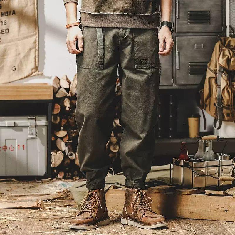 Men’s Trendy Retro Lumberjack Cuffed Pants - Loose, Straight, Casual Workwear for Spring and Autumn.