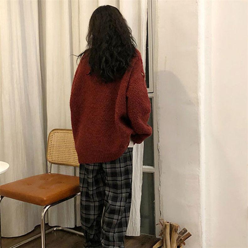 Christmas Red Sweater for Women Autumn Winter Design Sense Niche Retro Japanese Lazy Style