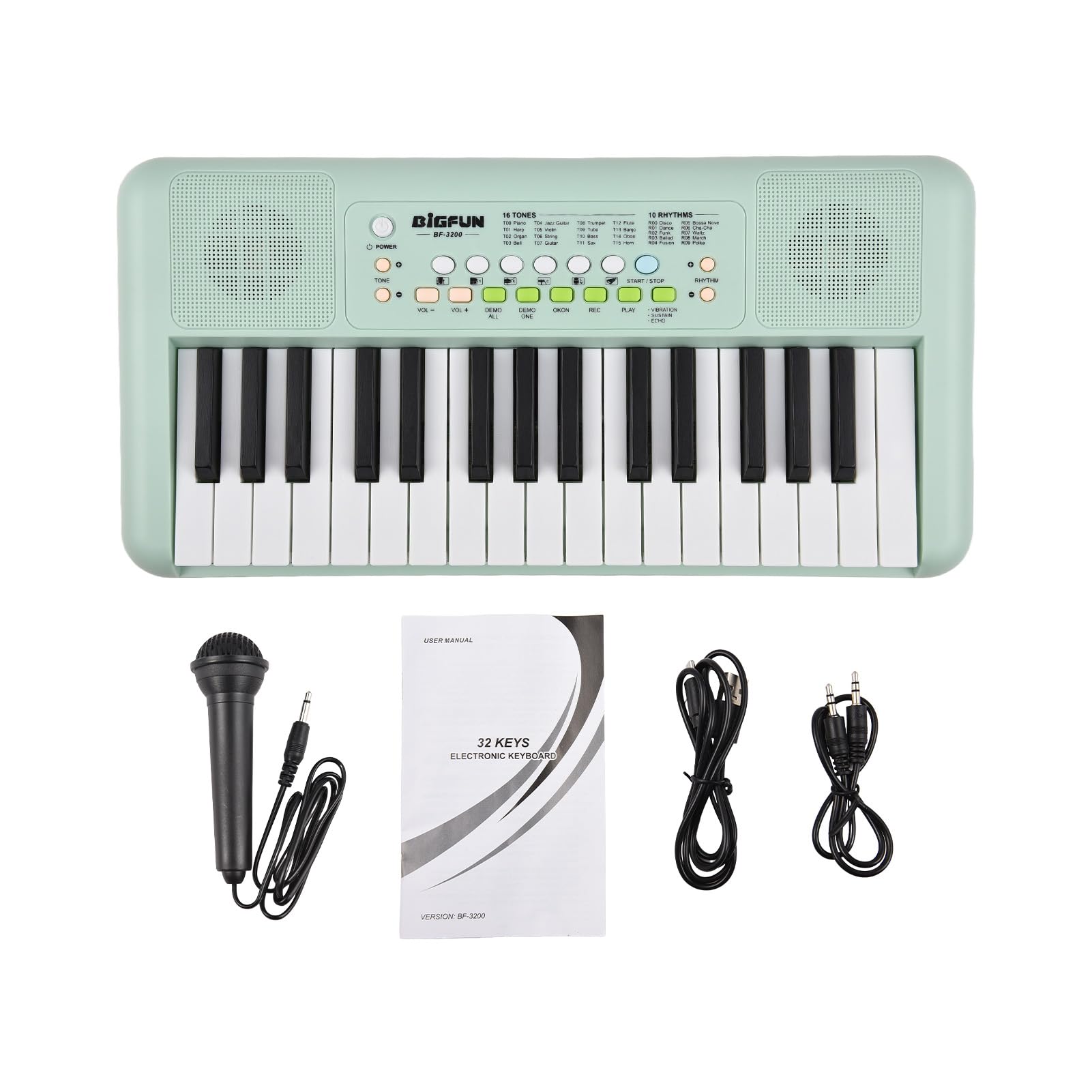 Btuty 32-Key Electronic Keyboard Piano 16 Tones 10 Rhythms 10 Demo Dual Speakers Microphone Portable Music Instrument for Beginners 2 Color Options