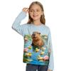 Spring and Autumn Round Neck Cartoon Capybara Pattern 3D Printed Top Fashionable Casual Long Sleeved Children's Girl T-shirts