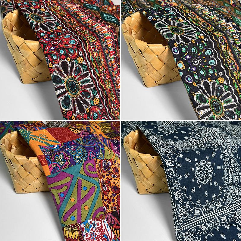 Ethnic Style Cotton Linen Fabric – Lijiang Yunnan Print for Tablecloths, Clothing, Curtains, and Bags