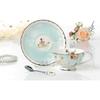 Fine Bone China Tea Cups And Saucers, Pastel Blue Floral Design Coffee Mug Tea Cups Set With Gift Box For Women Mom, 7 Ounces