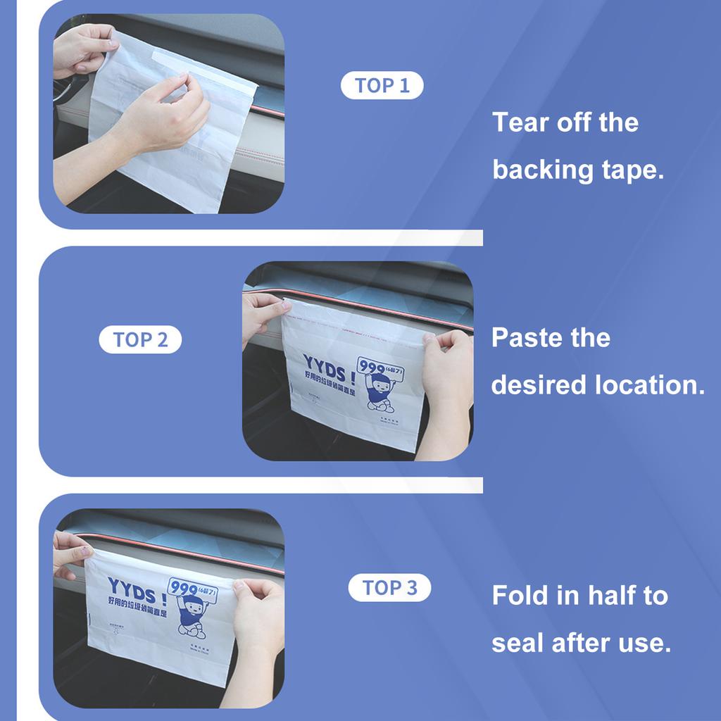 10PCS Easy Stick On Disposable Car Trash Bag Vomit Rubbish Garbage Bag Storage Self Adhesive PE PP Polyethylene White Universal