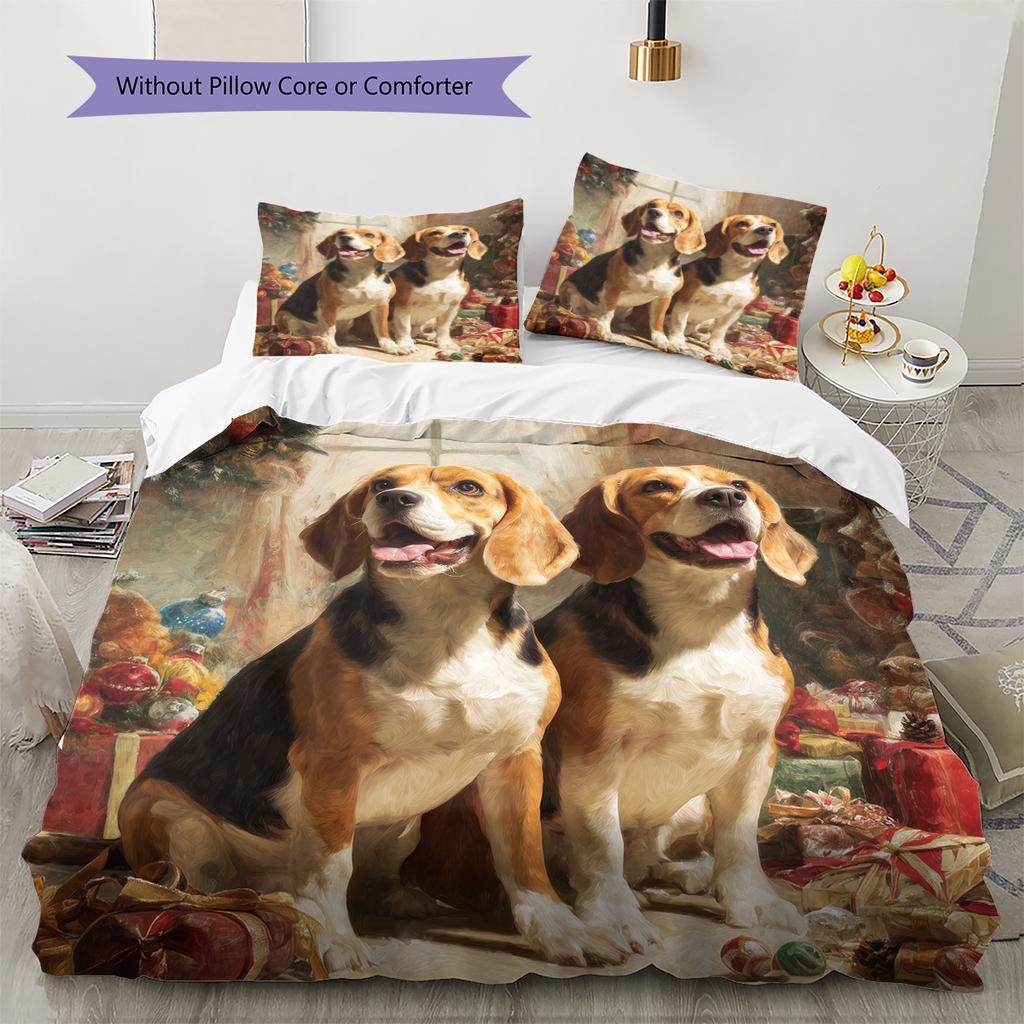 Two Beagles Pattern Bedding Home Decoration Birthday Gift (1 * duvet cover + 2 * pillowcase, without core)