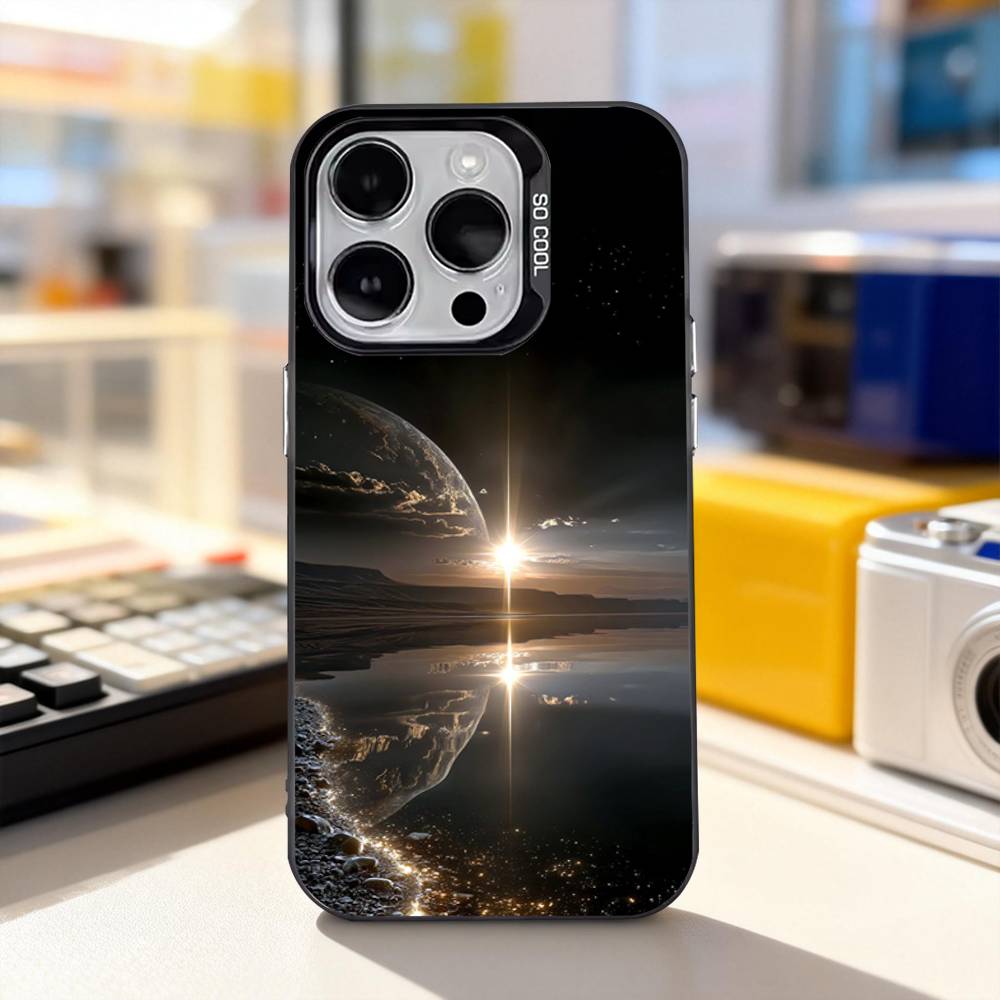 Moon Galaxy Universe Phone Case For iPhone 11,12,13,14,15,16,17,Pro,Max,Plus,E,Air,Mini IMD Matte Black