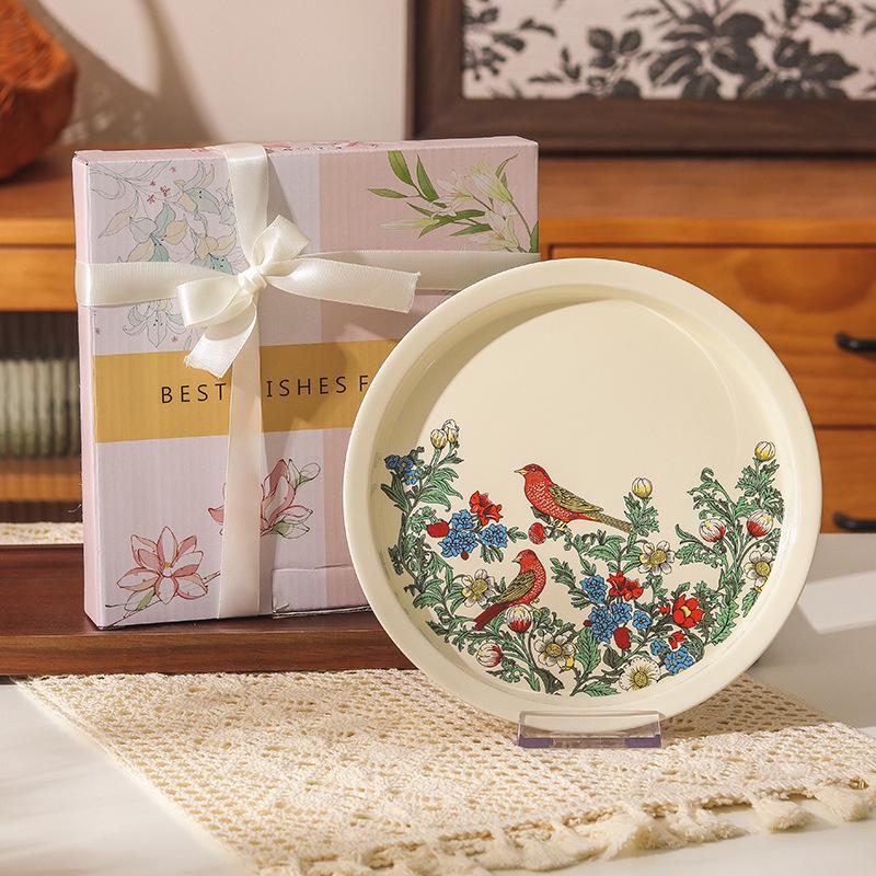 Retro Crape Myrtle Flower Ceramic Tableware Set High Value Dish Set Household Vegetable Plate Soup Plate Rice Bowl Soup Gift