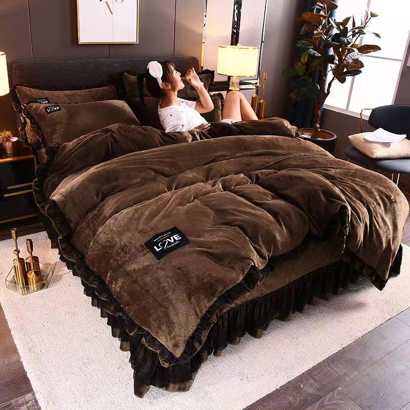 King size/Queen size/Full Size Sheet Quilt Cover Pillowcase Set Thick Cotton Bedroom Simple Bedding High Quality