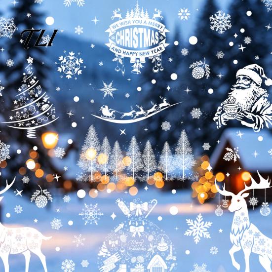 Non Adhesive Christmas Window Decor 6Pcs Clings, Retro White Line Static Glass Sticker for Holiday Removable Decorations Decoration, Reusable PVC Elk