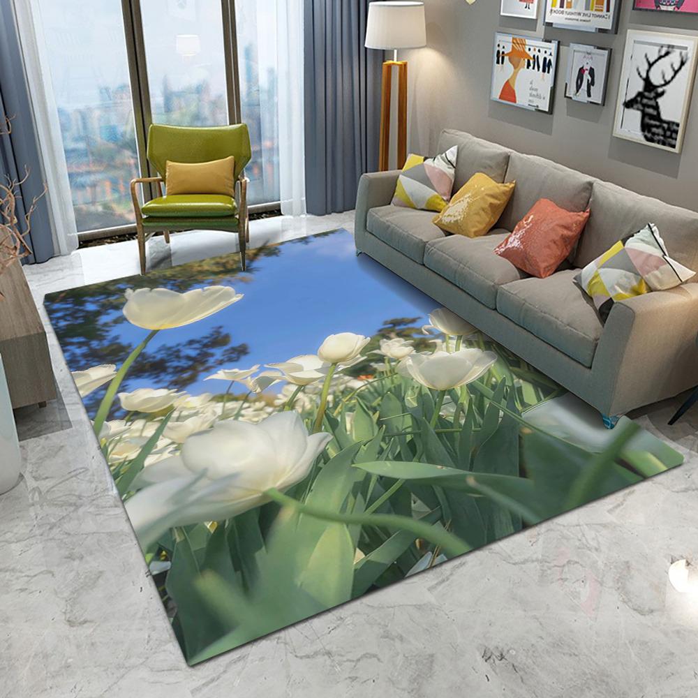 Nature Floral Pattern Floor Mat Various Styles with Flowers Butterflies and Water Scenes Non - Slip Rug for Home Decor