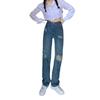 Women's High-Waist Ripped Straight-Leg Jeans - Large Size, Loose, Wide-Leg, Autumn 2022 Collection