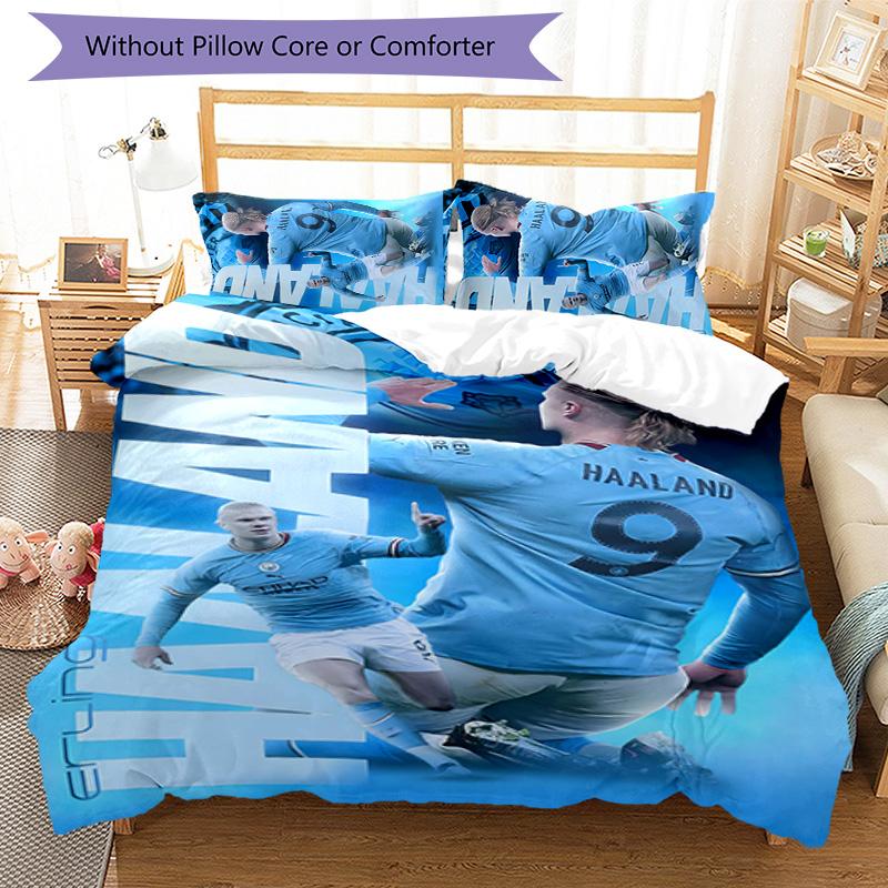 Erling Haaland 3pcs Bedding Set Duvet Cover Closure Includes 1 Duvet Cover & 2 Pillowcases for All Seasons Bedroom Home Dorm Decor
