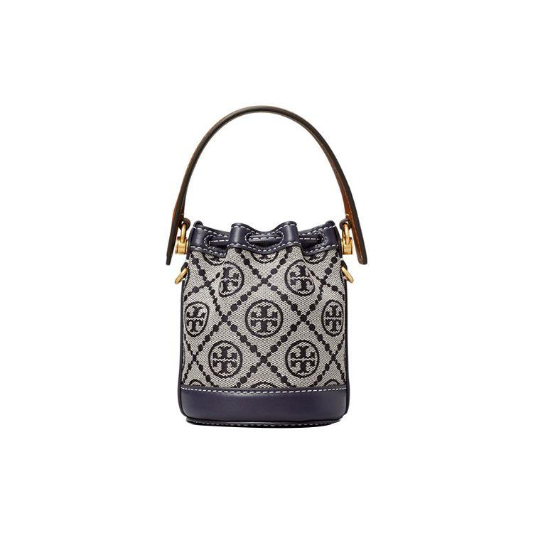 Tory Burch T Monogram Double T Logo Jacquard Detachable Shoulder Strap Tote Bag Shopping Bag Crossbody Handbag Mini Women Tote Navy-Blue 146866-405