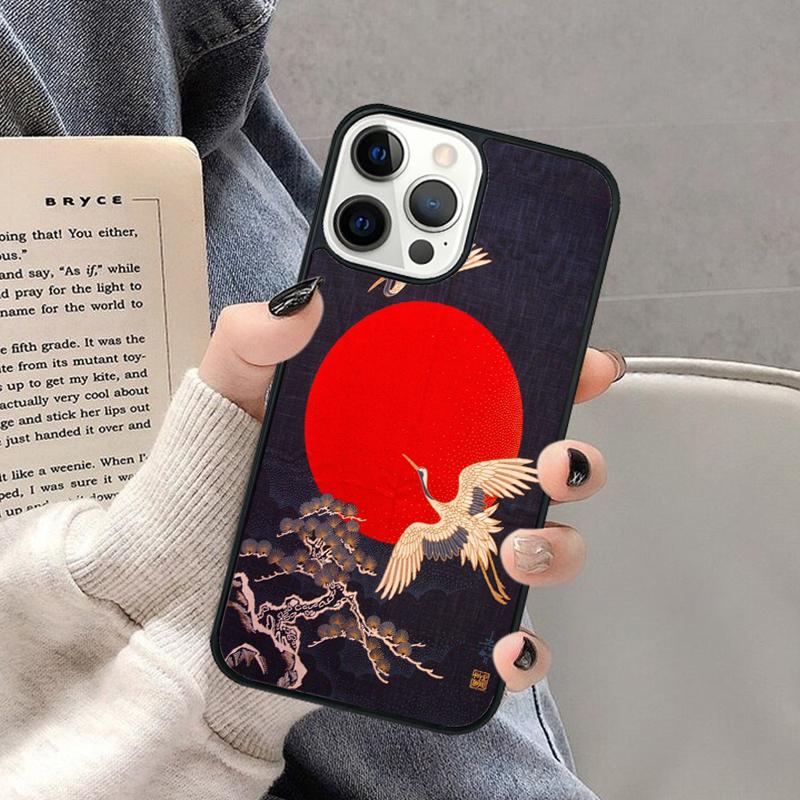 Japanese Cranes Art Phone Case for iPhone 17 Air 16 16e 15 Plus for Apple 13 11 12 14 Pro Max Cover coque Shell