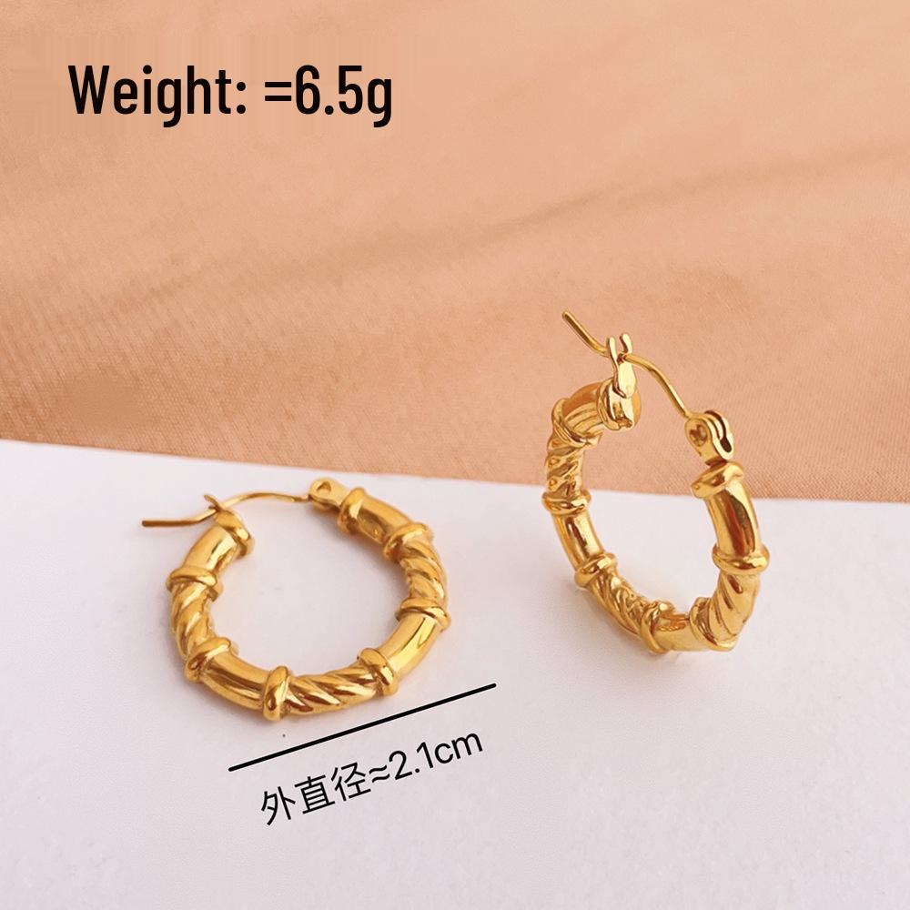 French Retro Gold-Plated 18k Titanium Steel Circle Hoop Earrings for Women - Non-Fading Christmas Gift
