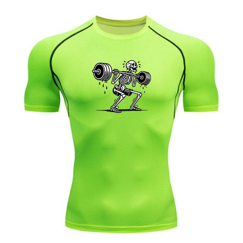 Men's Compression Fitness T-Shirt, Skeleton Weight Lifting P