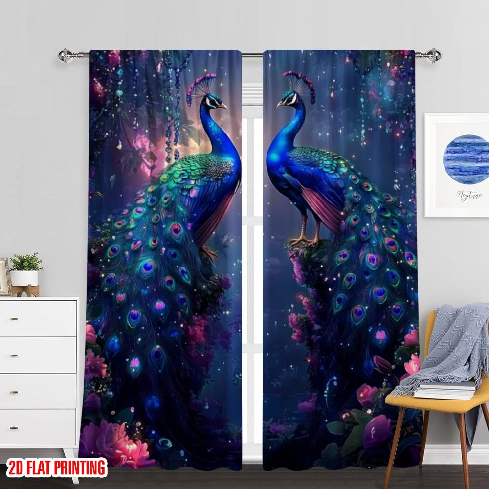 Set Of 2 Plane Printing Curtains Roller Blinds Enchanted Peacocks Versatile Durable Polyester Without Rod Decorations Inside Curtain