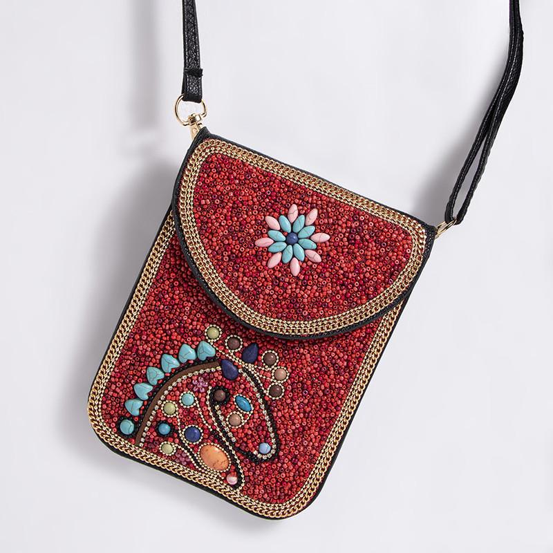 Bohemian Style Pu Flower Embellished Shoulder Bag With Magnet Closure For Daily Use