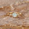 Gold Round White Opal Edge Set with White Diamonds Simple Ring Moonstone
